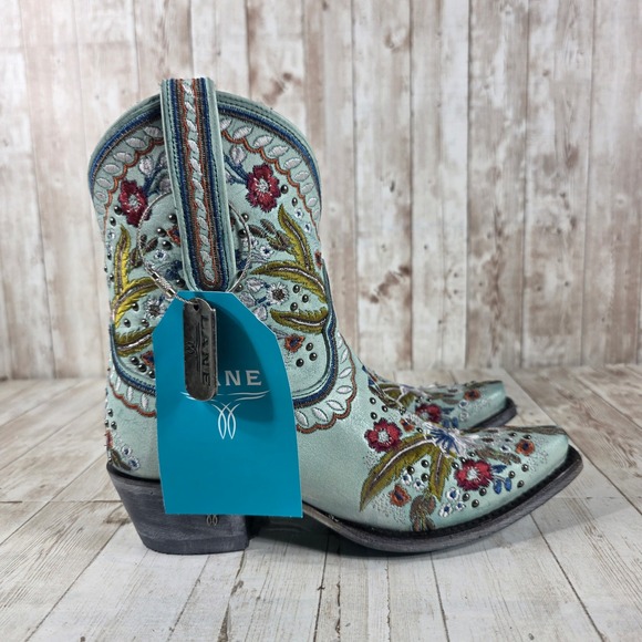 Lane boots Shoes - Lane Boots Robin Turquoise Floral Embroidered Studded Western Boots LB0456 5.5